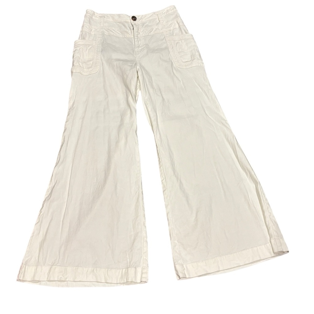 Anthropologie Off-White Wide-Leg Flared Pants